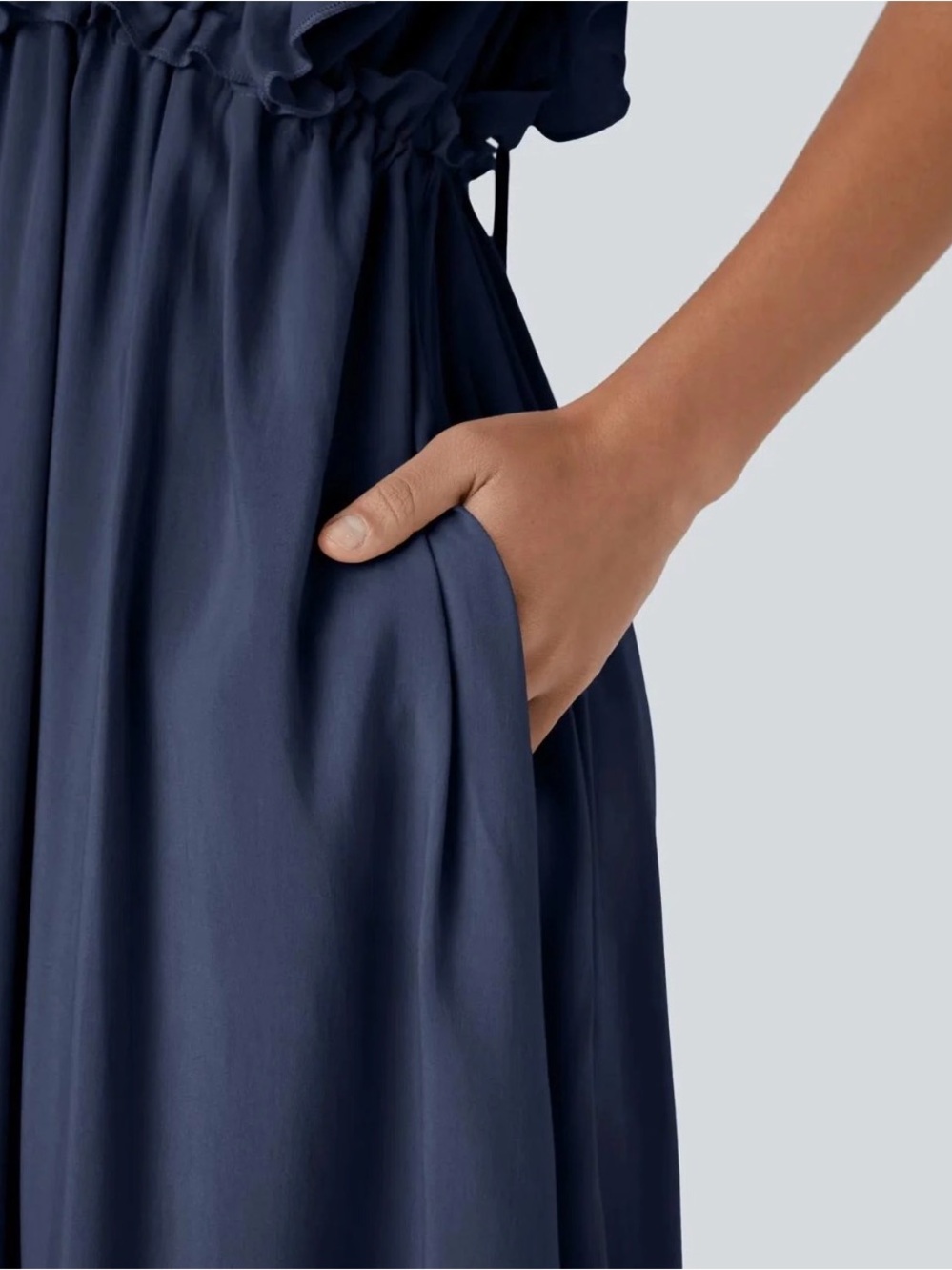 HALARA V-neck Butterfly DressNavy Button-Front Maxi Dress with Drawstring Waist - Picture 5 of 5